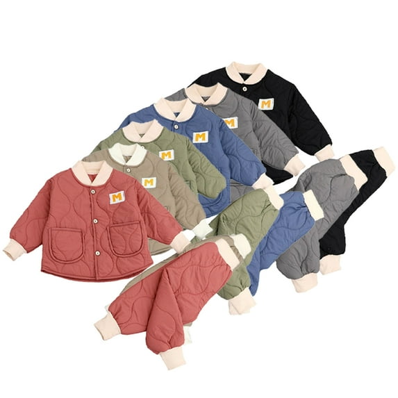 Esaierr Toddler Kids Boys Girls Cotton Jacket Outfits Baby Cotton Clothes Cotton Pants Sets Fall Winter 2PCS Loungewear 1-6T