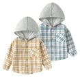 thumbnail image 1 of Esaierr Toddler Kids Boys Girls Hooded Plaid Shirt Button Down Long Sleeve Shirt Little Boys Summer Spring Fall Clothes for 2-10Years, 1 of 8