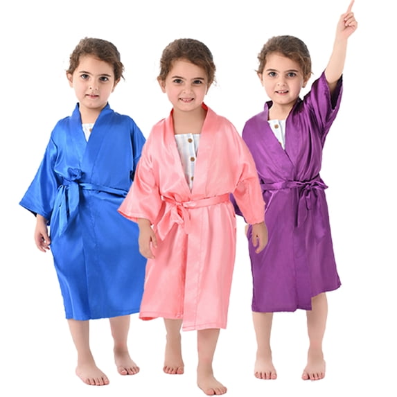 Esaierr Toddler Kids Boys Girls Silk Bathrobe Solid Color Robe Pajamas Long Baby Sleeve Bathrobe Lace-Up Soft Sleepwear Bathrobe Spring,Summer Autumn Night-Robe 1-8Y