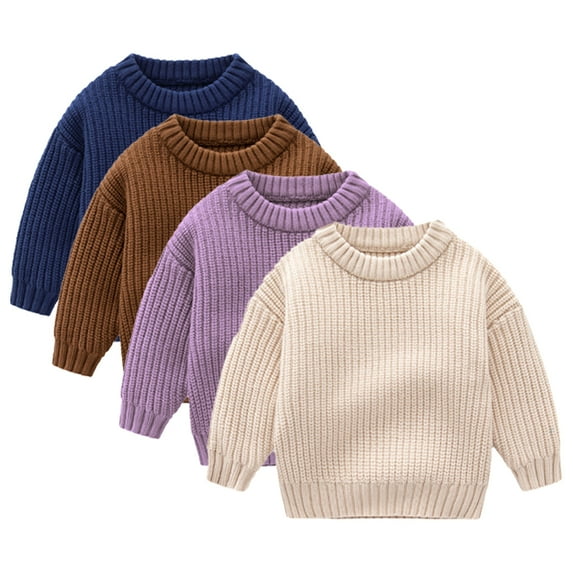 Esaierr Toddler Kids Boys Girls Sweaters 1M-6Y Baby Knit Sweater Warm Sweatshirts Long Sleeve Round Neck Sweaters Newborn Autumn Winter Loose Knitted