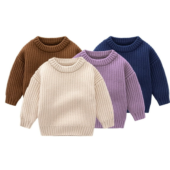 Esaierr Toddler Kids Boys Girls Sweaters 1M-6Y Baby Knit Sweater Warm Sweatshirts Long Sleeve Round Neck Sweaters Newborn Autumn Winter Loose Knitted