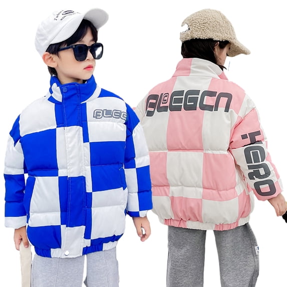 Esaierr Toddler Kids Boys Girls Warm Cotton Jacket,1-7 Years Old Winter Cotton Coats,Plaid Winter Cotton Coats,Long Sleeved Turtle Neck Winter Coats
