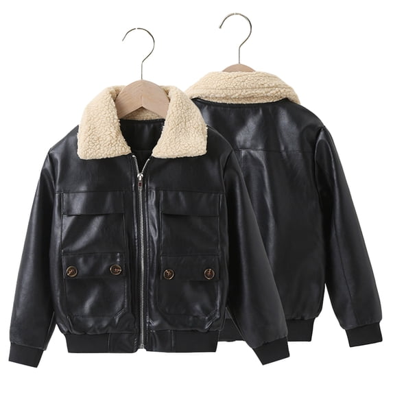 Esaierr Toddler Kids Boys PU Leather Jackets for Spring Children Boys Lapel Warm Motorcycle Faux Leather Jacket Zipper Long-Sleeved Short Leather Outerwear Coats for 1-7 Years