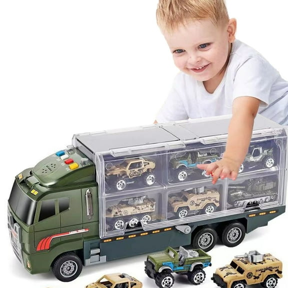 Esaierr Toddler Kids Car Toys Boys Alloy Military Vehicle Toys with Sound Light Story Car Toys Simulation Cargo Truck Toys for 3-7Y