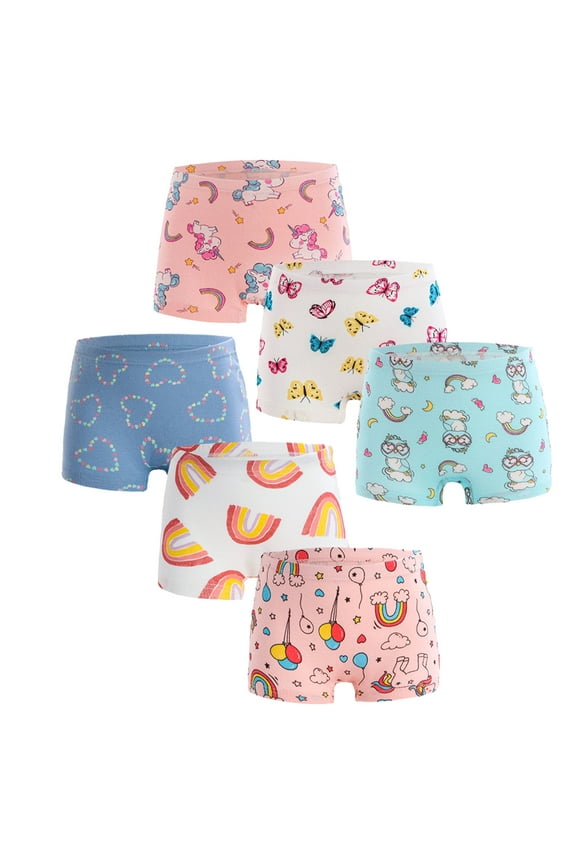 Toddler Kids Cartoon Boxer Briefs Underwear for Baby Girls 2-12Y Soft Print Cotton Four Corners Shorts Baby Print Boxer Shorts 3 Pack