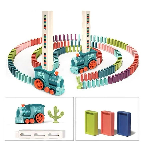 Esaierr Toddler Kids Domino Train Toy Set with Automatic Toys That Can Emit Sound and Light for 3+year Old(Blue)