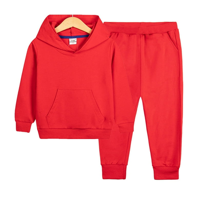 Esaierr Toddler Kids Girls Boys Pullover Sweatshirt Outfit with Hoodie 2PCS Fall Winter Sweatsuits Jogging Suits Solid Tracksuit Outfit Top and Pants
