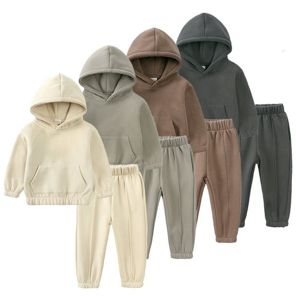 Esaierr Toddler Kids Girls Boys Tracksuit Outfit Baby Pullover Hoodie Sweatsuit Tops and Solid Color Jogger Pants Two-Piece Set Fall Winter Casual Fleece Sweatsuit for 1-7 Years