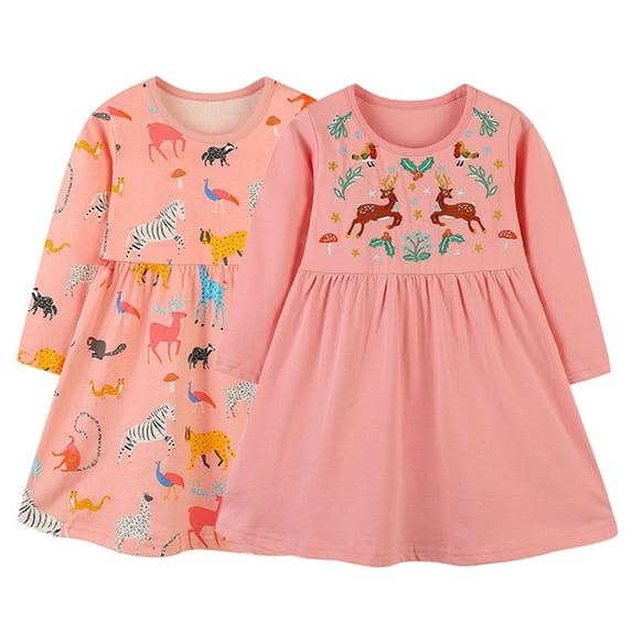 Esaierr Toddler Kids Girls Fall Dress Casual Embroidery Cotton Casual Dress Knitted Cotton Splicing Party Gown Size 2-7