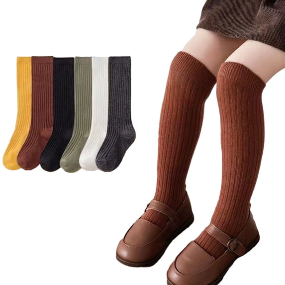 Esaierr Toddler Kids Girls Knee High Socks 1-10 Years Girls Calf Socks Cotton Thigh-High Stockings 3 Pairs Baby Solid Color Socks