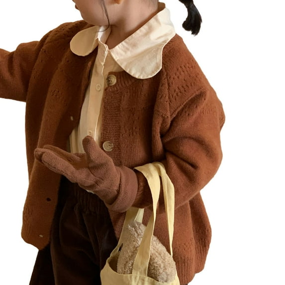 Esaierr Toddler Kids Girls Solid colour Cardigan Sweaters Vintage Knit Tops Autumn Winter Cardigan Jacket Button Cardigan Sweaters