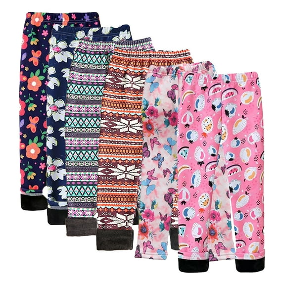 Esaierr Toddler Kids Girls Spring Fall Fleece Leggings Pants 3-12 Years Old Girls Printed Tight Bottoms Thin Velvet Stretch Trousers