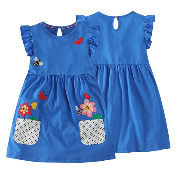 Esaierr Toddler Kids Girls Summer Dresses Baby Short Sleeve Dresses Little Big Girls A Line Dress Princess Dress Soft Comfortable Cute Cartoon Dress for Kids Girls 2-12Y