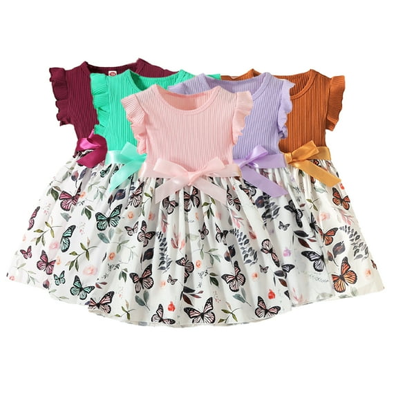 Esaierr Toddler Kids Girls Summer Dresses Sleeveless Print Skirt 3-7Years Old Baby Floral Dress Mid Length Princess Dress Printed Ruffle Sleeve Pullover Dress