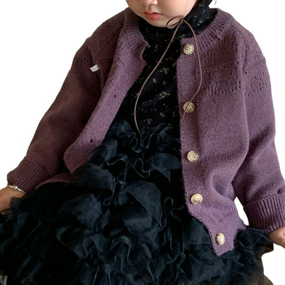 Esaierr Toddler Kids Girls Sweater Cardigan for Newborn Baby Knit Sweater Long-Sleeved Cardigan Open Kids Cute Casual Solid Colour Retro Autumn Winter Outerwear for 9M-5T