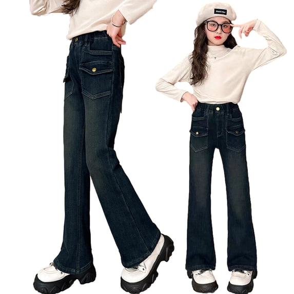 Esaierr Toddler Kids Girls Winter Jeans Casual Denim Pants Padded Thickened Long Pants for 4-14Y