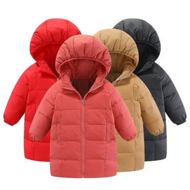 Esaierr Toddler Kids Hooded Winter Coats Down Jacket for Boys Girls Down Cotton Jacket for 2-8Y Lightweight Solid Colour Length Warm Outwear