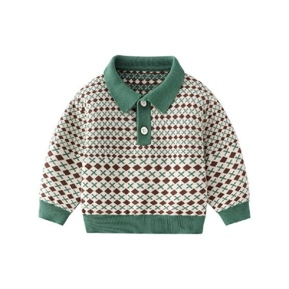 Esaierr Toddler Kids Knitted Sweater, Toddler Boys Button Neck Long Sleeve Printing Casual Knitted Pullover Baby Sweater for 18M-9Y