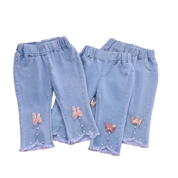 Esaierr Toddler Kids Little Girls Jeans Denim Pants Flare Pants Toddler Kids Summer Seven Points Pants Bell-Bottom Sport Casual Sport Trousers for 1-5Years