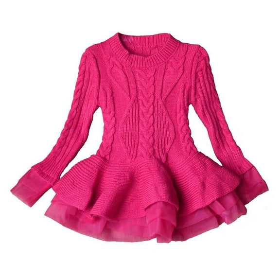 Esaierr Toddler Kids Long Sleeve Sweaters Dress for Girls Knit Puffy Princess Dress Winter Dresses Party Gown 2-7 Years