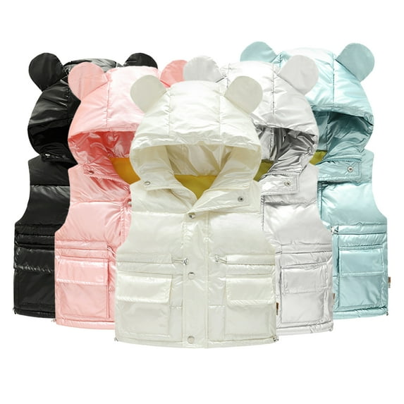 Esaierr Toddler Kids Puffer Down Vest Coats for Boy Girls,2-8Y Baby Winter Warm Ears Hooded Down Jacket Coats Little Boys Girls Fall Winter Sleeveless Puffer Outwear