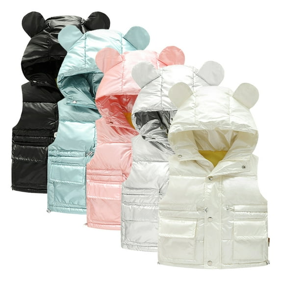 Esaierr Toddler Kids Puffer Down Vest Coats for Boy Girls,2-8Y Baby Winter Warm Ears Hooded Down Jacket Coats Little Boys Girls Fall Winter Sleeveless Puffer Outwear
