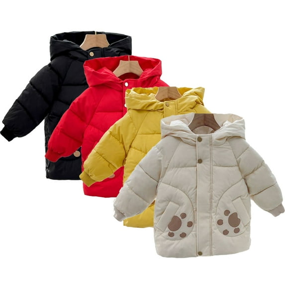 Esaierr Toddler Kids Winter Warm Jacket Coat for Boys Girls,Baby Zipper Button Mid Length Version Winter Snowsuit Outwear Newborn Fleece Thick Hooded Cotton Outwear for 9M-5Y
