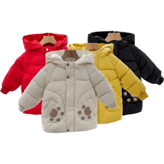 Esaierr Toddler Kids Winter Warm Jacket Coat for Boys Girls,Baby Zipper Button Mid Length Version Winter Snowsuit Outwear Newborn Fleece Thick Hooded Cotton Outwear for 9M-5Y