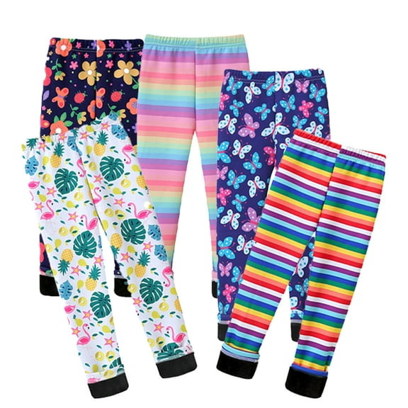 Esaierr Toddler Leggings 3Pcs Girls Warm Leggings Fleece Lined Winter Thick Printing Kids Pants, Girls Warm Cotton Leggings Stretch Pants for 3-10Y