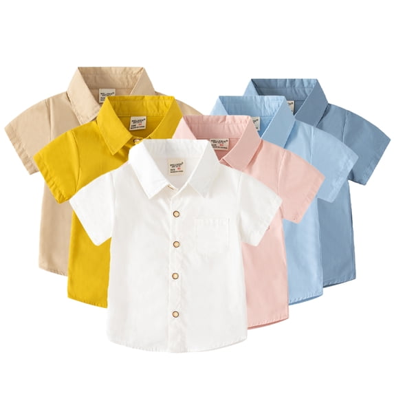 Esaierr Toddler Little Boys Casual Shirts Baby Short Sleeve Lapel Shirts Summer Solid Colour Dress Tops for Kids 1-6T