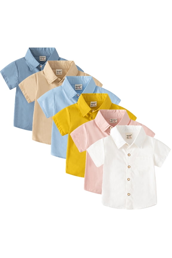 Toddler Little Boys Casual Shirts Baby Short Sleeve Lapel Shirts Summer Solid Colour Dress Tops for Kids 1-6T