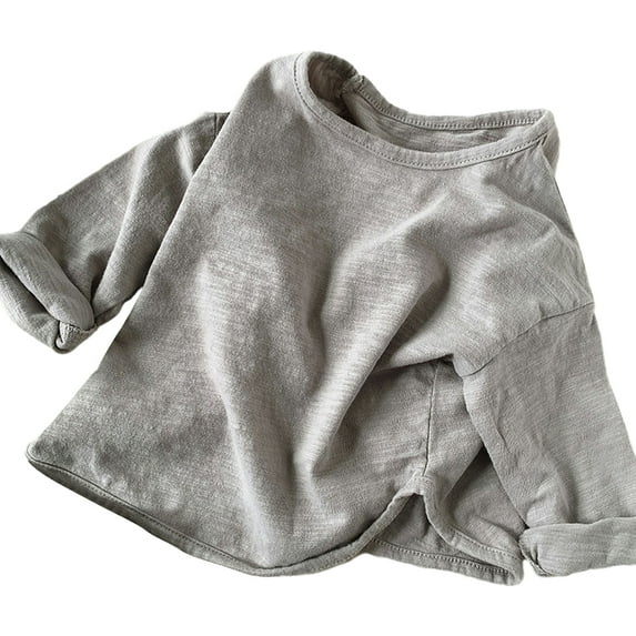 Esaierr Toddler Newborn Boys Girls Solid Color Tops Tees Cotton Long Sleeve T-Shirt Spring Autumn Undershirt Versatile Casual Tops for 9M-5Y