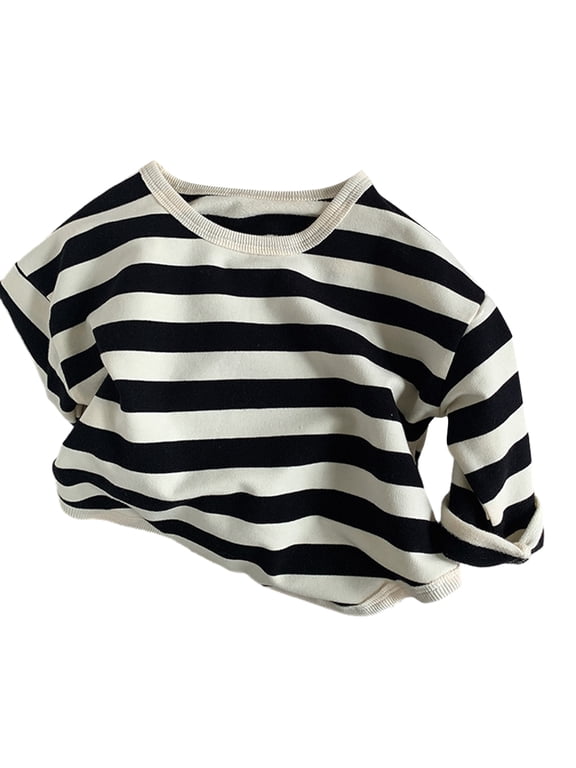 Toddler Newborn Boys Girls Striped Casual Tops Tees 9M-5Y Cotton Crewneck Long Sleeve Undershirt Fall Stripe T-Shirt