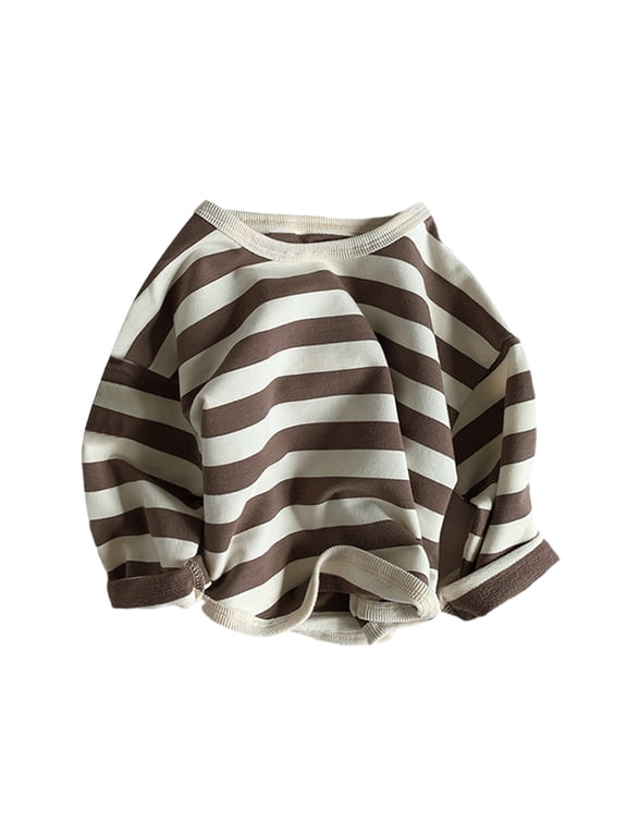Toddler Newborn Boys Girls Striped Casual Tops Tees 9M-5Y Cotton Crewneck Long Sleeve Undershirt Fall Stripe T-Shirt