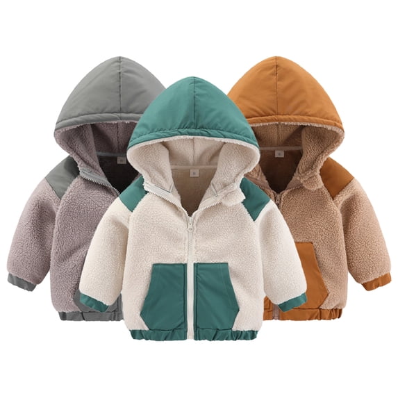 Esaierr Toddler Newborn Boys Girls Winter Fleece Warm Cotton Coats Kids Colorblocking Cotton Jacket Tops Long Sleeve Lambswool Outerwear Thickening Snowsuit for 9 Months-7 Years Baby