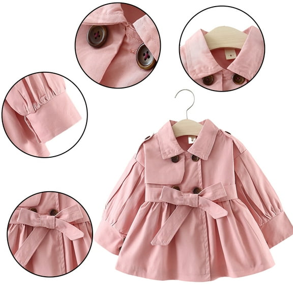 Esaierr Toddler Newborn Girls Belted Trench Coat 6M-4YKids Girls Casual Windbreaker Outerwear Baby Double Breasted Belted Trench Jacket Coat Long Sleeve