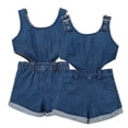 thumbnail image 1 of Esaierr Toddler Newborn Girls Denim Jumpsuit One-Piece Sleeveless Romper Baby Summer Shorts Fashion Soft Breathable Cute Jumpsuit Wide Short ,Size 1M-3Years, 1 of 8