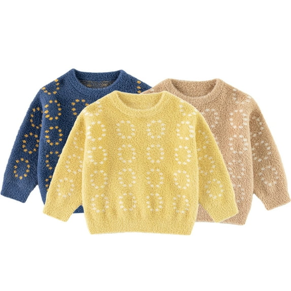 Esaierr Toddler Pullover Coral Fleece Sweater for Kids 2-12Y Thickened Knitted Tops Baby Winter Warm Jumper for Baby Girls
