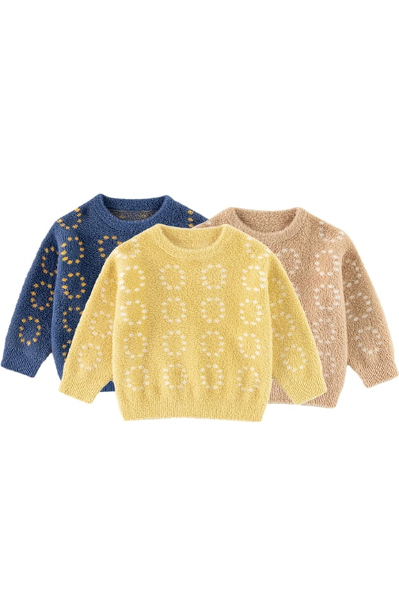 Toddler Pullover Coral Fleece Sweater for Kids 2-12Y Thickened Knitted Tops Baby Winter Warm Jumper for Baby Girls