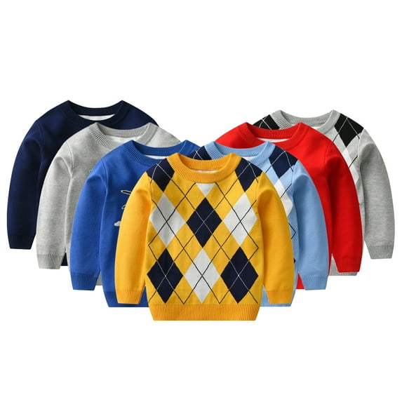 Esaierr Toddler kids Boys Winter Sweater Classic Sweater Pullover Sweater Jacket Cotton Simple Autumn Knit Crewneck Jacket Long Sleeve Sweater for 2-8Y