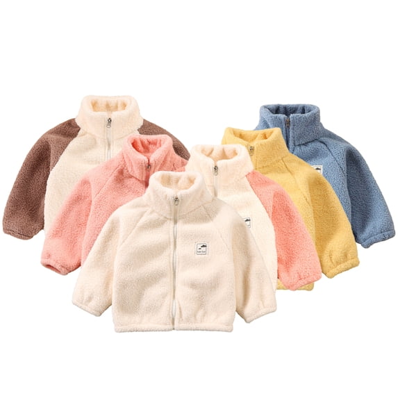 Esaierr Toddlers Kids Fall Winter Fleece Jacket for Girls Boys Full-Zip Plush Coats Outwear Children Thickened Sweatshirt Jacket for 1-10 Years