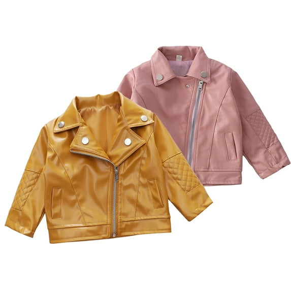 Esaierr Toddlers Kids Girls Leather Jackets Children Collar Motorcycle Faux Leather Zipper Coats Outwear Spring Fall 1-12 Years