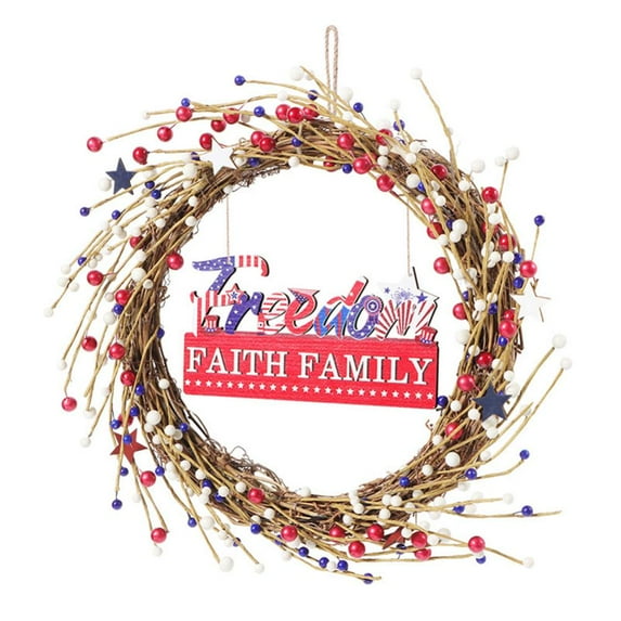 Esaierr Usa Independence Day Red Blue Rattan and Wood Ring Usa 4th of July Important Decorations Celebration