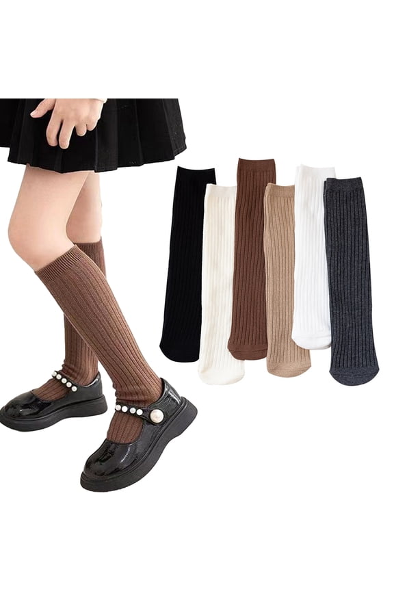 Vertical Stripes Knee High Socks for Toddler Kids Cotton Calf Compression Socks 3 Pairs Spring Girls Stockings Baby Solid Color Thigh High Socks