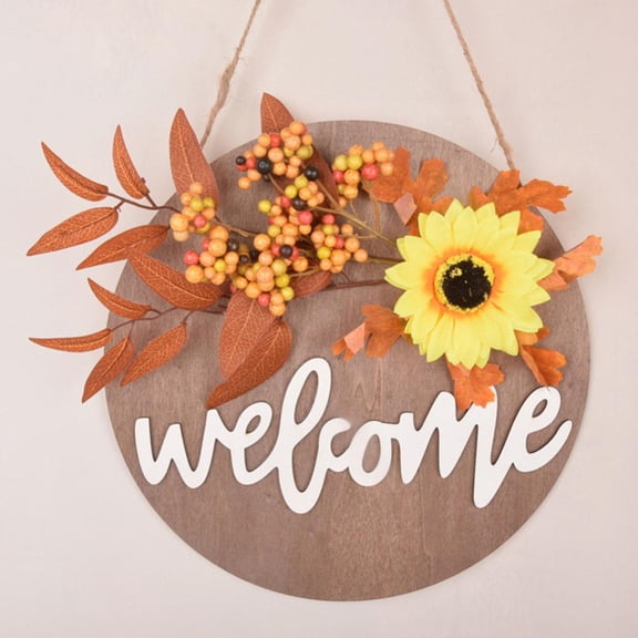 Esaierr Welcome Hello Round Wooden Listing Door Sign for Front Door Farmhouse Decor Round Butterfly Knot Decorative