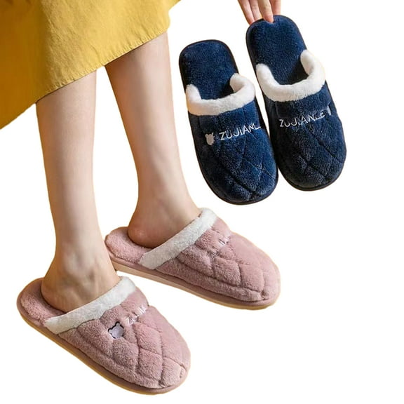 Esaierr Winter Couple Cotton Slippers ，mens Womens Non-slip Fuzzy House Slippers，outdoor Indoor Soft Bottom Cotton Bedroom Shoes Size 5-9.5