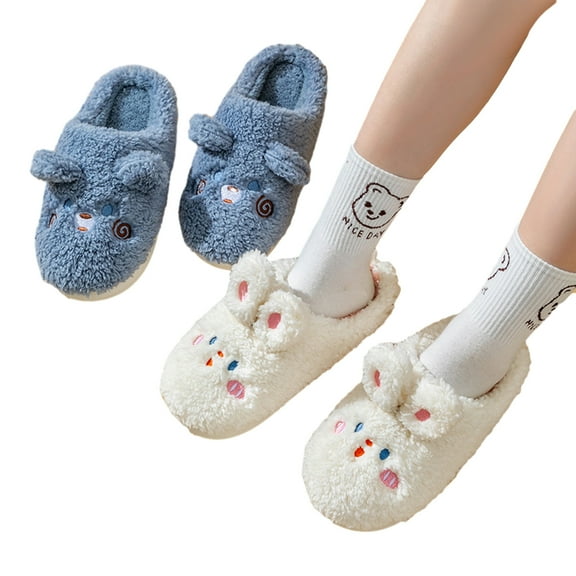 Esaierr Womens Comfy Fleece Slippers Ladies Slip-On Indoor Outdoor Cotton Slippers Winter Plush Cartoon Home Shoes