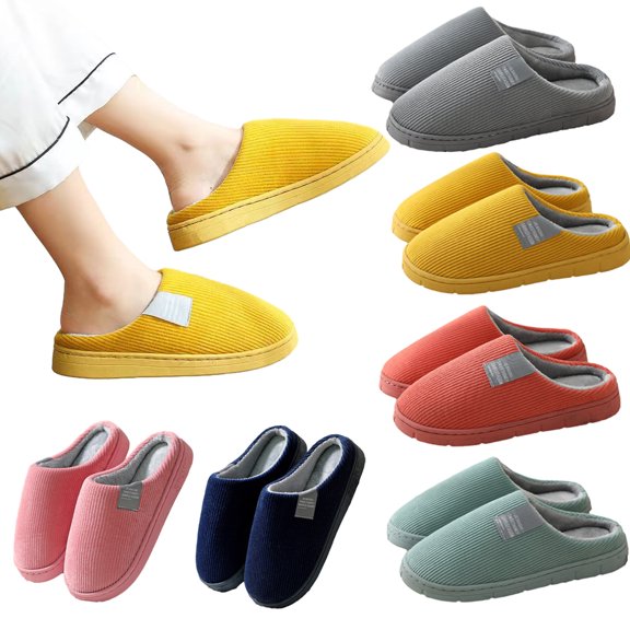 Esaierr Womens Mens Furry Indoor Floor Slippers Couple Winter Home Slippers ，unisex Non-slip Fall House Soft Shoes Size 5-9.5