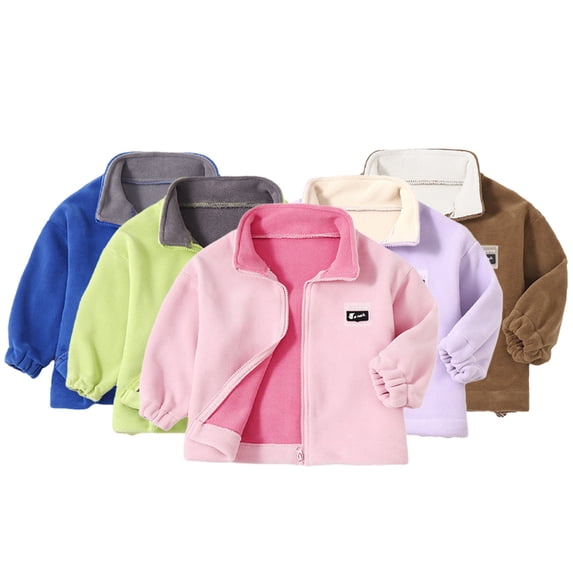 EsaierrBaby Boys Girls Fleece Jacket for Kids Toddler Stand Collar Tops Zipper Double-Sided Velvet Warm Coats 2-10 Years Autumn Winter Outerwear