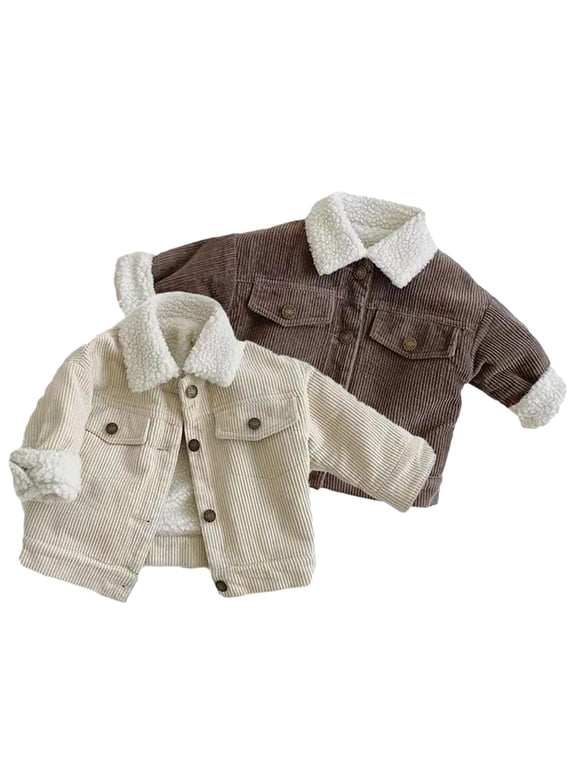 Newborn Baby Toddler Winter Warm Fleece Jacket for Boys Girl Infant Thick Lamb Wool with Pocket Corduroy Coats Outwear for 6 Months-4 Years